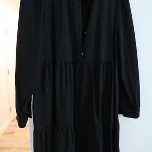 Zara Black Long-Sleeve Tiered Midi Dress